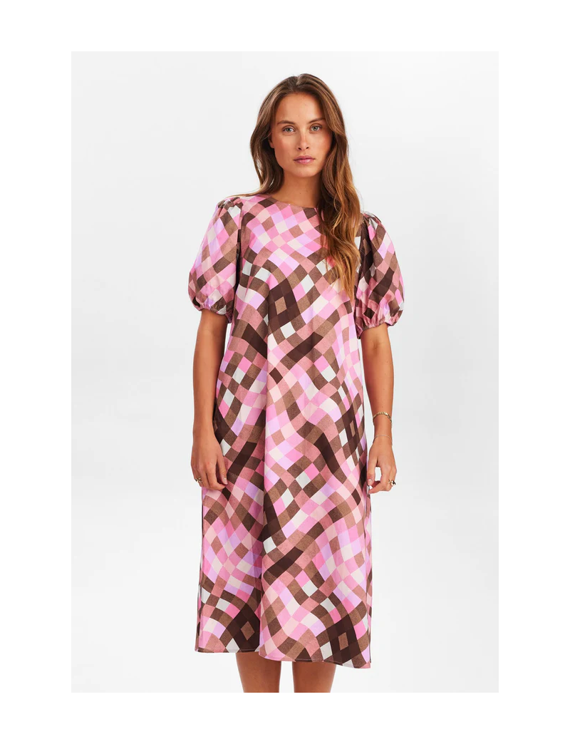 VESTIDO EVASÊ WAYLI QUADRICULA PINK & BROWN 