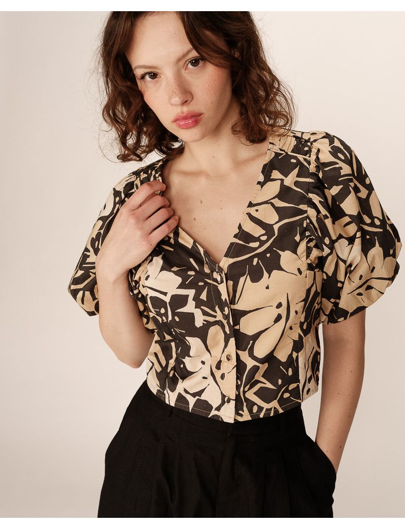 TOP CROPEED ESTAMPA PINE MANGA BALONADA